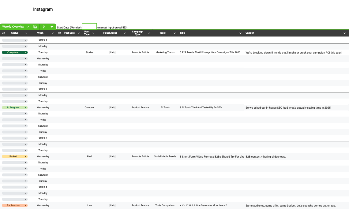 Instagram Content Planner 