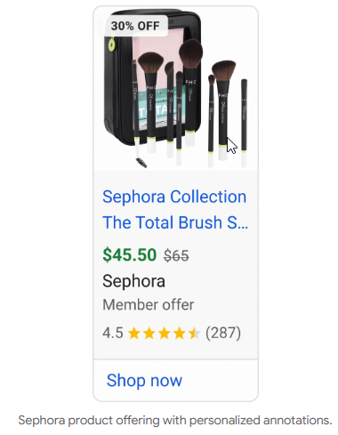 Loyalty offerings example in Google Shopping ad