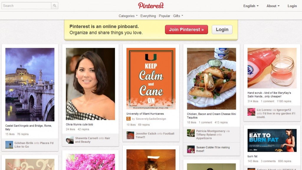 Pinterest Sign Up and Home Page